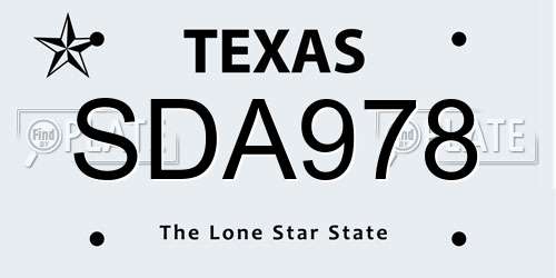 SDA978 Texas License Plate