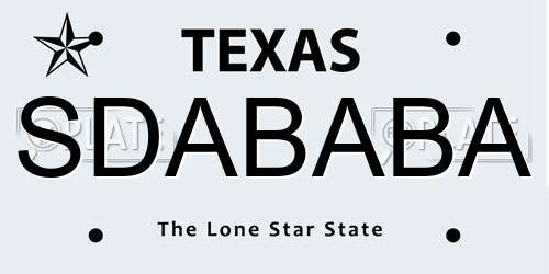 SDABABA Texas License Plate