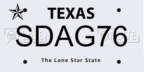SDAG76 Texas License Plate