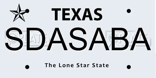 SDASABA Texas License Plate