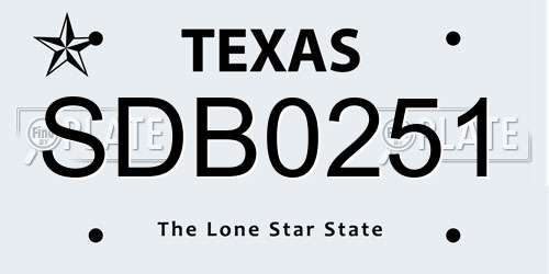 SDB0251 Texas License Plate