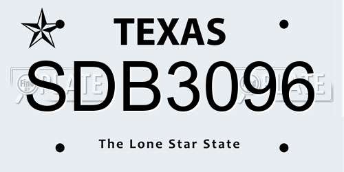 SDB3096 Texas License Plate