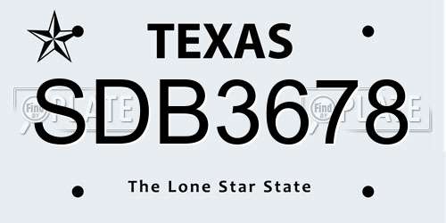 SDB3678 Texas License Plate
