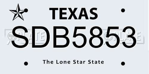 SDB5853 Texas License Plate
