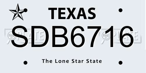 SDB6716 Texas License Plate