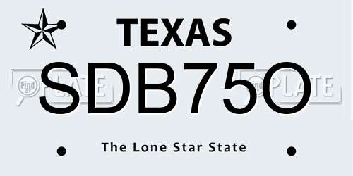 SDB75O Texas License Plate