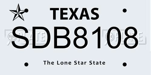 SDB8108 Texas License Plate