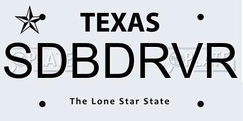 SDBDRVR Texas License Plate