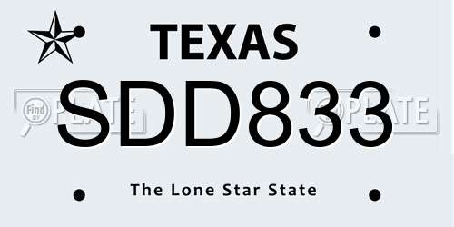 SDD833 Texas License Plate