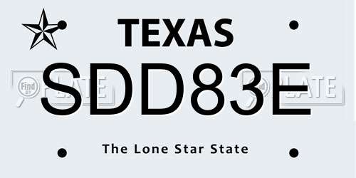 SDD83E Texas License Plate