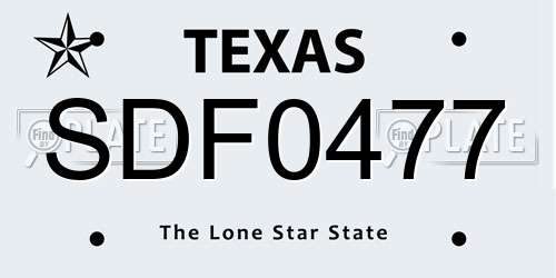 SDF0477 Texas License Plate