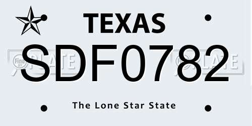 SDF0782 Texas License Plate