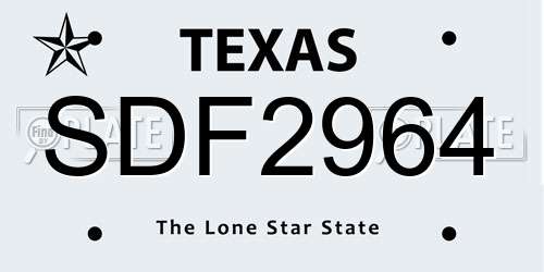 SDF2964 Texas License Plate