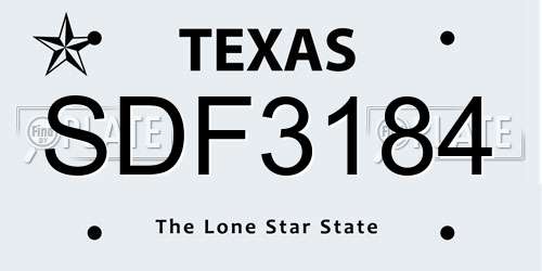 SDF3184 Texas License Plate