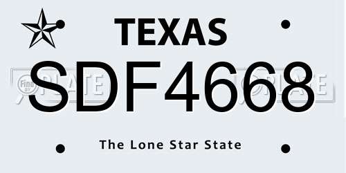SDF4668 Texas License Plate