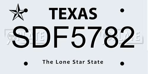 SDF5782 Texas License Plate