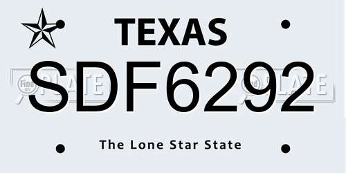SDF6292 Texas License Plate