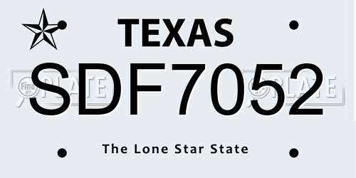 SDF7052 Texas License Plate