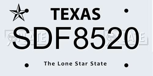SDF8520 Texas License Plate