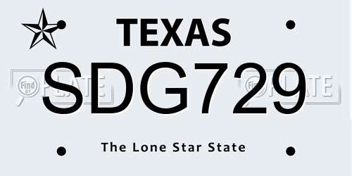 SDG729 Texas License Plate
