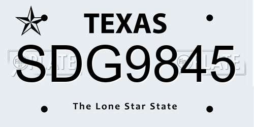 SDG9845 Texas License Plate