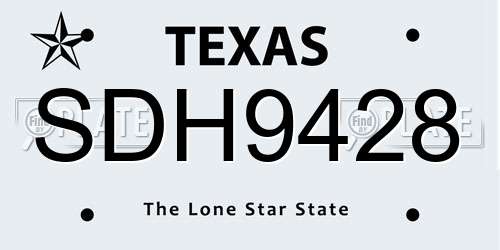 SDH9428 Texas License Plate