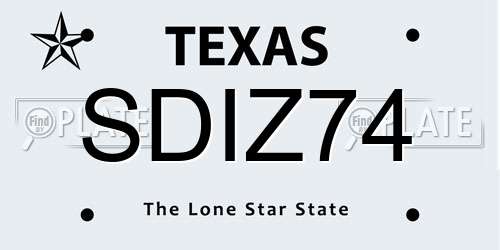 SDIZ74 Texas License Plate