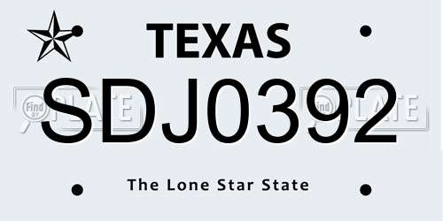 SDJ0392 Texas License Plate