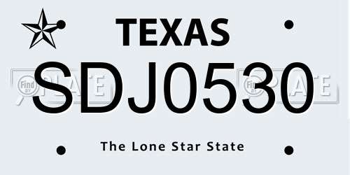 SDJ0530 Texas License Plate