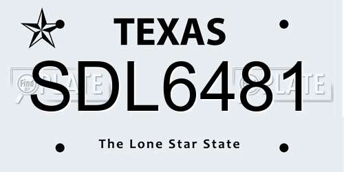 SDL6481 Texas License Plate