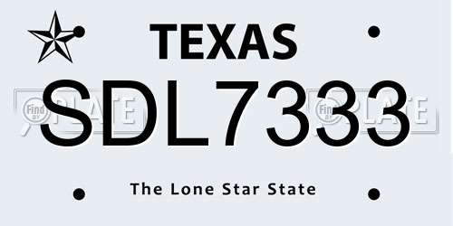 SDL7333 Texas License Plate