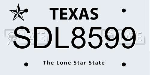 SDL8599 Texas License Plate