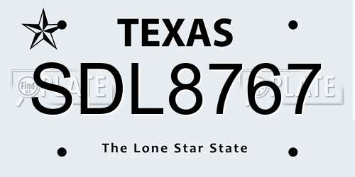SDL8767 Texas License Plate