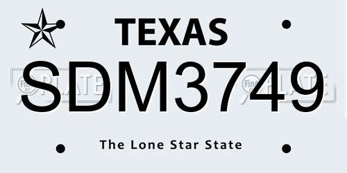 SDM3749 Texas License Plate
