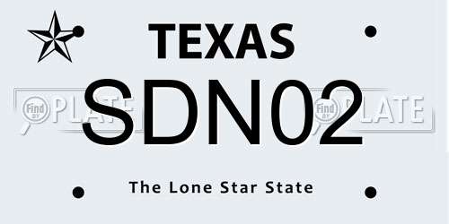 SDN02 Texas License Plate