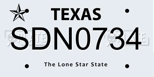 SDN0734 Texas License Plate