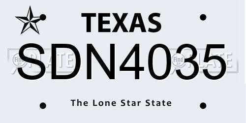 SDN4035 Texas License Plate