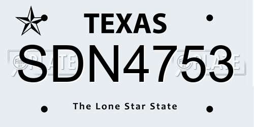 SDN4753 Texas License Plate
