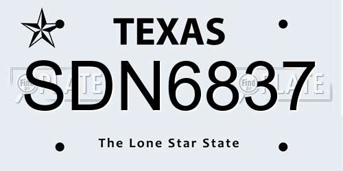 SDN6837 Texas License Plate