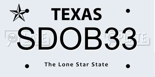 SDOB33 Texas License Plate