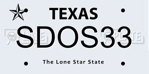 SDOS33 Texas License Plate