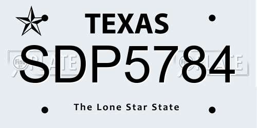 SDP5784 Texas License Plate