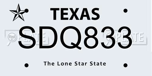 SDQ833 Texas License Plate