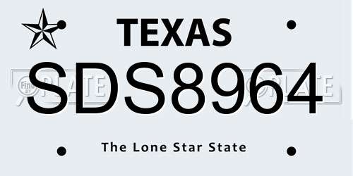 SDS8964 Texas License Plate