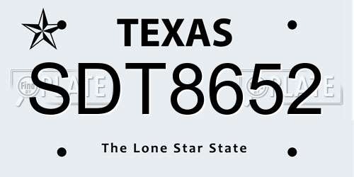 SDT8652 Texas License Plate