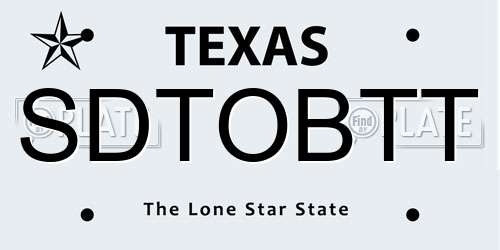 SDTOBTT Texas License Plate