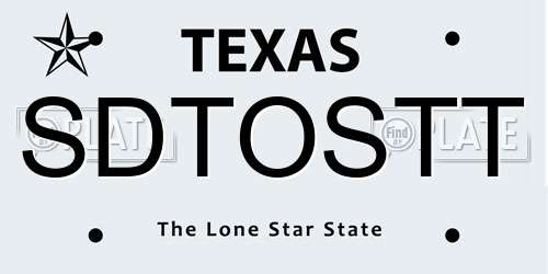 SDTOSTT Texas License Plate