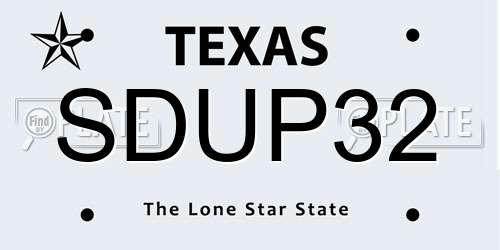 SDUP32 Texas License Plate