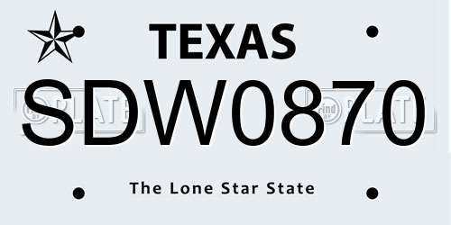SDW0870 Texas License Plate