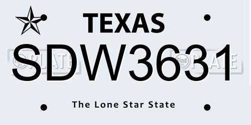 SDW3631 Texas License Plate